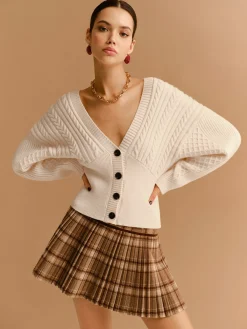 Hot V-Neck Cinched Waist Twist Button Cardigan Knitwear|Tops