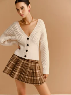 Hot V-Neck Cinched Waist Twist Button Cardigan Knitwear|Tops