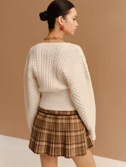 Hot V-Neck Cinched Waist Twist Button Cardigan Knitwear|Tops