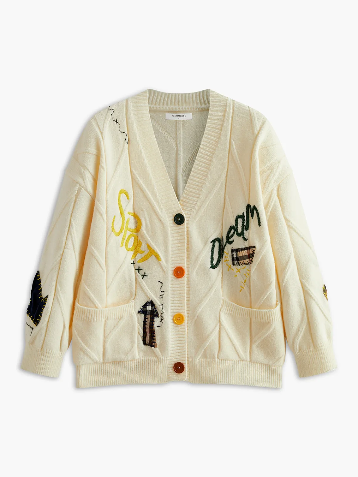 V-Neck Colorful-Button Cable Cardigan Knitwear|Tops