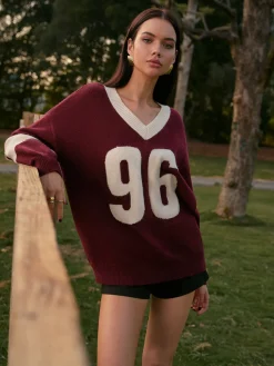Hot V-Neck Contrast Binding Sweater Knitwear|Tops
