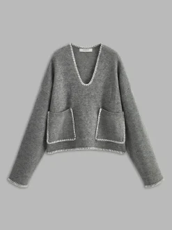 Online V-Neck Contrast Trim Knit Top Sweater Tops|Sweaters & Cardigans