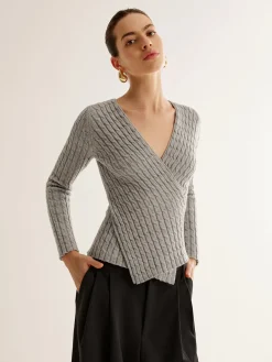 Online V-Neck Criss Cross Knit Top Sweater Tops|Sweaters & Cardigans