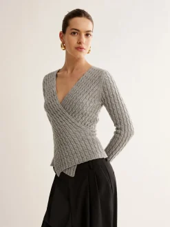 Online V-Neck Criss Cross Knit Top Sweater Tops|Sweaters & Cardigans