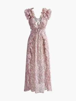 Best V-Neck Cutout Ruffle Dress Vacation Dresses|Summer Dresses