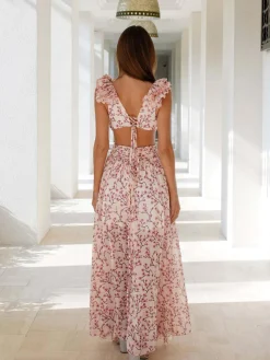 Best V-Neck Cutout Ruffle Dress Vacation Dresses|Summer Dresses