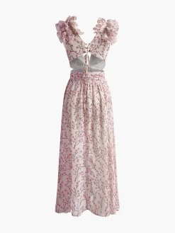 Best V-Neck Cutout Ruffle Dress Vacation Dresses|Summer Dresses