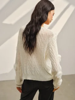 Sale V-Neck 3D Flower Knit Top Sweater Tops|Sweaters & Cardigans