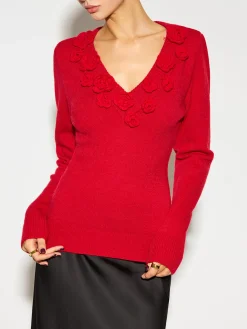 Best V-Neck 3D Flower Skinny Knit Top Knitwear|Tops