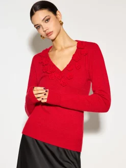 Best V-Neck 3D Flower Skinny Knit Top Knitwear|Tops
