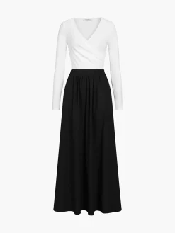 Discount V-Neck Double Pockets Long Sleeve Long Dress Black Dresses|Casual Dresses