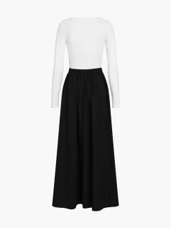 Discount V-Neck Double Pockets Long Sleeve Long Dress Black Dresses|Casual Dresses