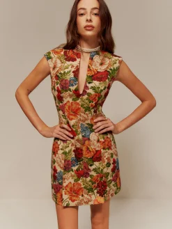 Online V-Neck Floral Zipper Tank Dress Floral Dresses|Cocktail & Party Dresses
