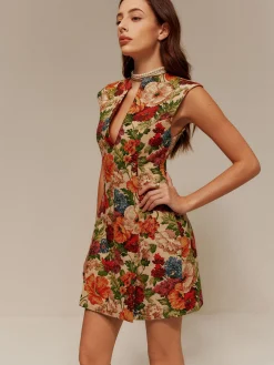 Online V-Neck Floral Zipper Tank Dress Floral Dresses|Cocktail & Party Dresses