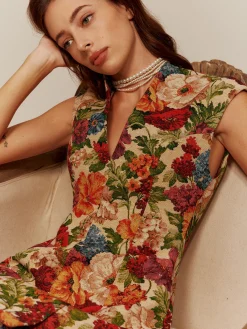 Online V-Neck Floral Zipper Tank Dress Floral Dresses|Cocktail & Party Dresses