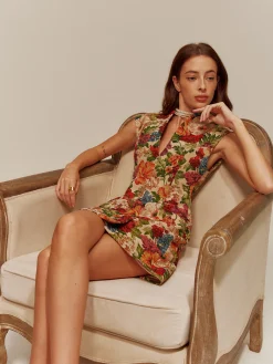 Online V-Neck Floral Zipper Tank Dress Floral Dresses|Cocktail & Party Dresses