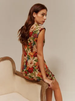 Online V-Neck Floral Zipper Tank Dress Floral Dresses|Cocktail & Party Dresses