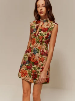 Online V-Neck Floral Zipper Tank Dress Floral Dresses|Cocktail & Party Dresses