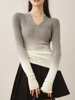 V-Neck Gradient Slim Knit Top Sweater Tops|Sweaters & Cardigans