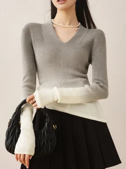 V-Neck Gradient Slim Knit Top Sweater Tops|Sweaters & Cardigans