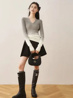 V-Neck Gradient Slim Knit Top Sweater Tops|Sweaters & Cardigans