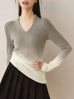 V-Neck Gradient Slim Knit Top Sweater Tops|Sweaters & Cardigans