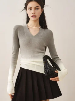 V-Neck Gradient Slim Knit Top Sweater Tops|Sweaters & Cardigans