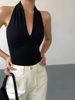 New V-Neck Halter Open Back Tank Top Sweater Tops|Tank Tops & Camis