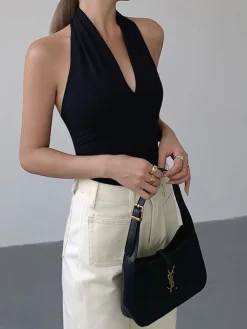 New V-Neck Halter Open Back Tank Top Sweater Tops|Tank Tops & Camis