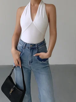 New V-Neck Halter Open Back Tank Top Sweater Tops|Tank Tops & Camis