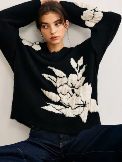 Best V-Neck Knit-Floral Shift Sweater Sweater Tops|Sweaters & Cardigans