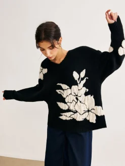 Best V-Neck Knit-Floral Shift Sweater Sweater Tops|Sweaters & Cardigans