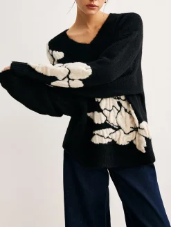 Best V-Neck Knit-Floral Shift Sweater Sweater Tops|Sweaters & Cardigans