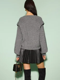 Hot V-Neck Lantern Sleeve Knotted Sweater Knitwear|Tops