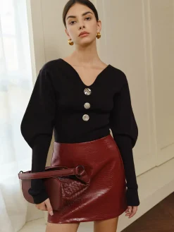 Sale V-Neck Leg-Of Mutton Sleeve Sweater Sweater Tops|Sweaters & Cardigans