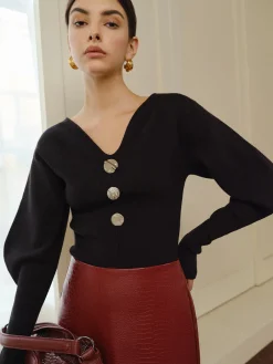 Sale V-Neck Leg-Of Mutton Sleeve Sweater Sweater Tops|Sweaters & Cardigans
