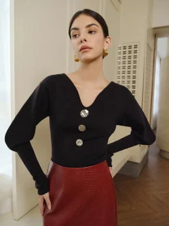 Sale V-Neck Leg-Of Mutton Sleeve Sweater Sweater Tops|Sweaters & Cardigans