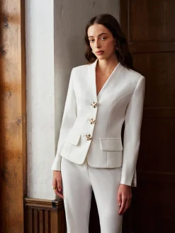 Online V-Neck Metal Button Petite Blazer Blazers|Outerwear