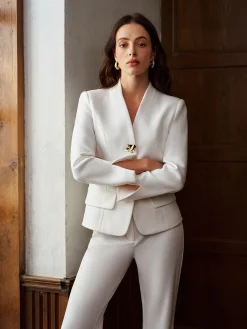 Online V-Neck Metal Button Petite Blazer Blazers|Outerwear