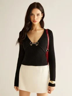 Outlet V-Neck Metal Detail Sweater Sweater Tops|Sweaters & Cardigans
