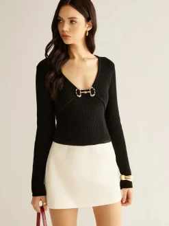 Outlet V-Neck Metal Detail Sweater Sweater Tops|Sweaters & Cardigans