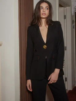 New V-Neck Metal-Button Split Blazer Outerwear|Blazers