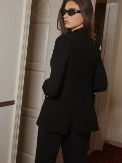 New V-Neck Metal-Button Split Blazer Outerwear|Blazers
