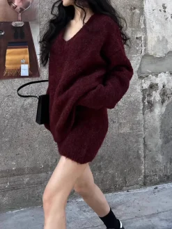 Discount V-Neck Minky Sweater Skirt Set Sweater Tops|Skirts