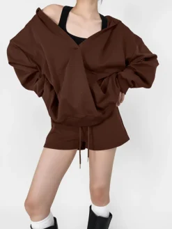 Best V-Neck Oversized-Pocket Hoodie Sweatshirts & Hoodies|Tops