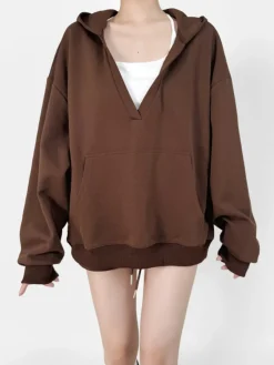 Best V-Neck Oversized-Pocket Hoodie Sweatshirts & Hoodies|Tops