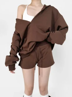 Best V-Neck Oversized-Pocket Hoodie Sweatshirts & Hoodies|Tops