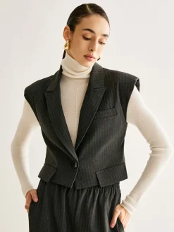 Clearance V-Neck Pinstripe Button Vest Outerwear|Vests