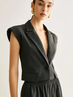 Clearance V-Neck Pinstripe Button Vest Outerwear|Vests