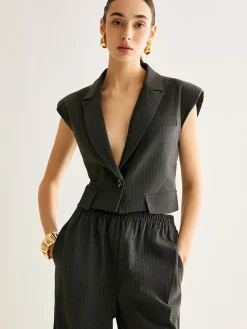 Clearance V-Neck Pinstripe Button Vest Outerwear|Vests